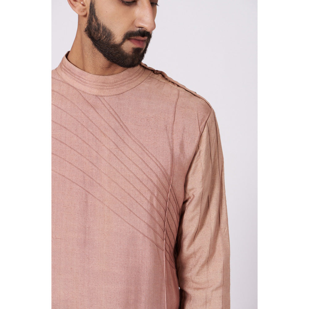 Jatin Malik Champagne Shoulder Buttoned Kurta (Set of 2)