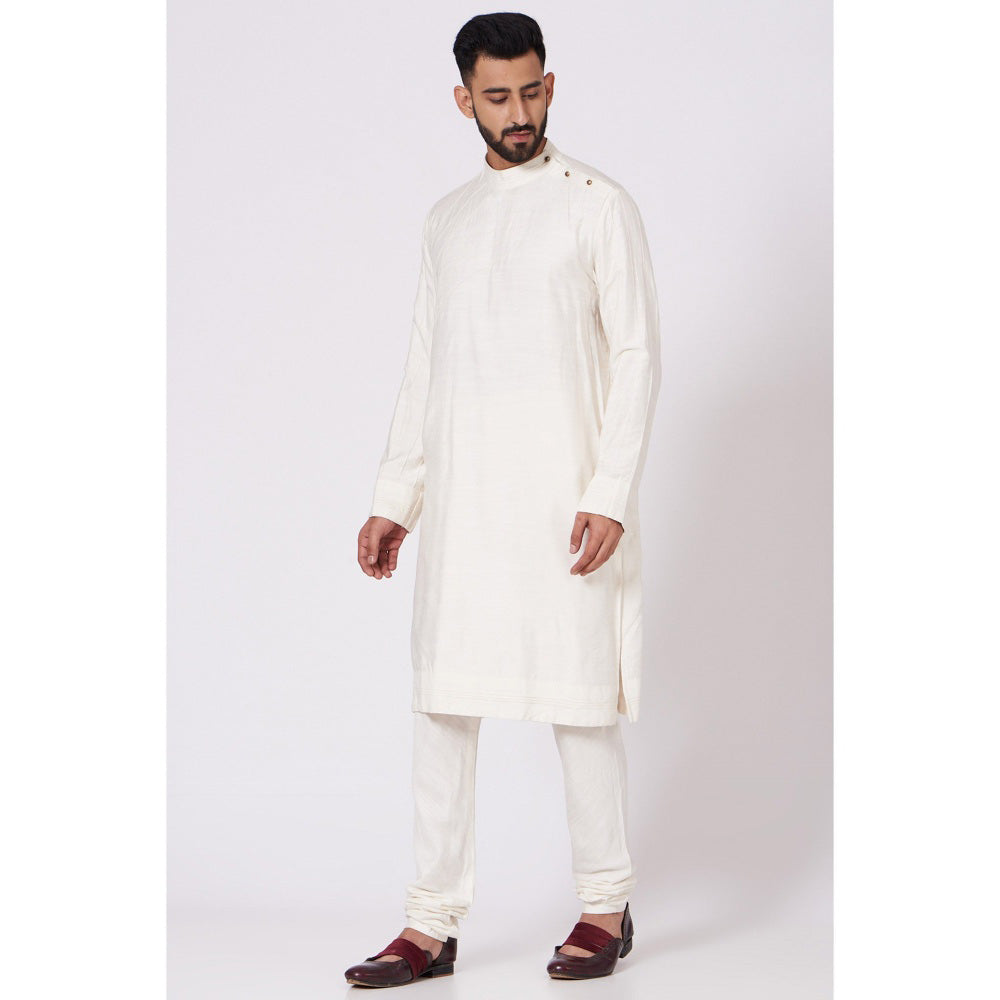Jatin Malik Ivory Shoulder Buttoned Kurta (Set of 2)