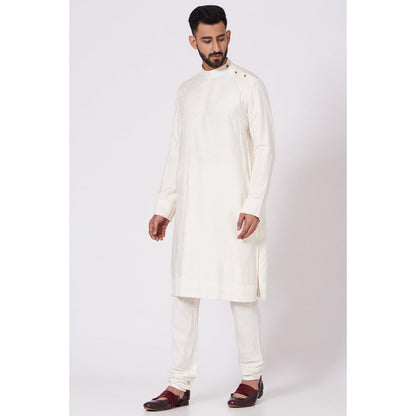 Jatin Malik Ivory Shoulder Buttoned Kurta (Set of 2)
