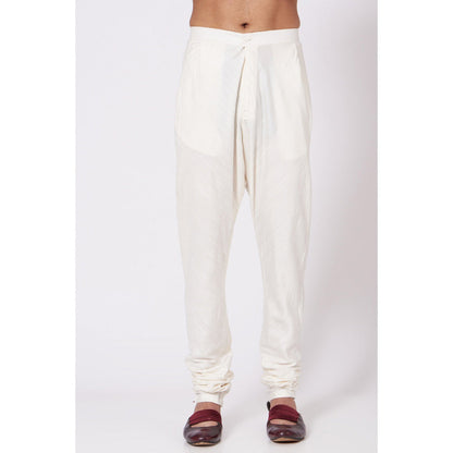 Jatin Malik Ivory Shoulder Buttoned Kurta (Set of 2)