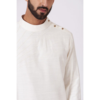 Jatin Malik Ivory Shoulder Buttoned Kurta (Set of 2)