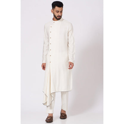 Jatin Malik Ivory Drape Kurta (Set of 2)