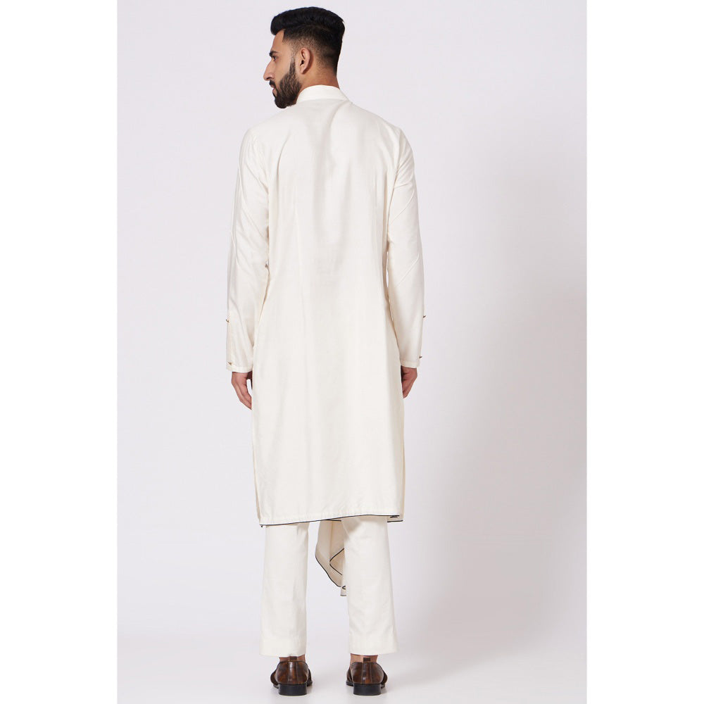 Jatin Malik Ivory Drape Kurta (Set of 2)