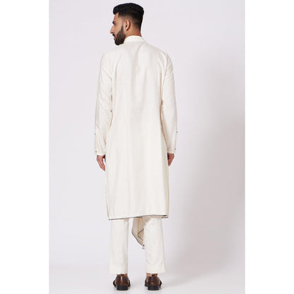 Jatin Malik Ivory Drape Kurta (Set of 2)