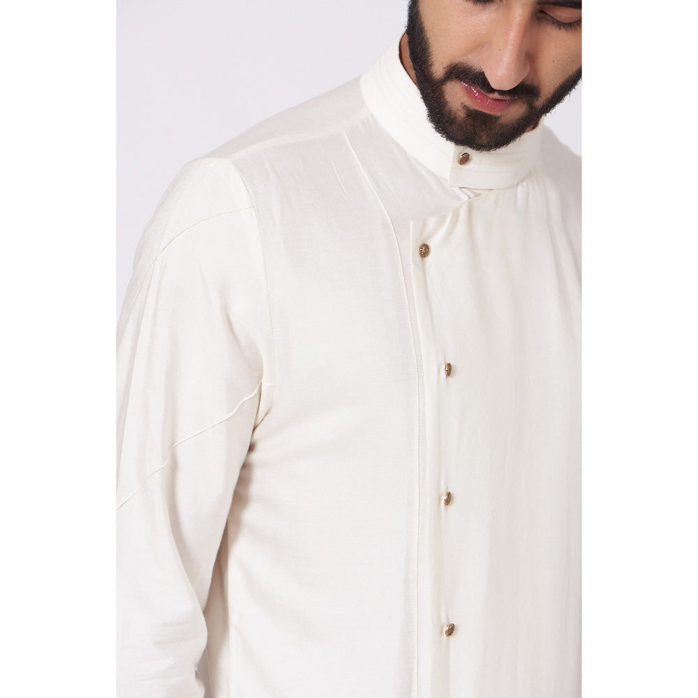 Jatin Malik Ivory Drape Kurta (Set of 2)