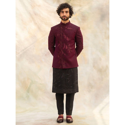 Jatin Malik Wine Fractal Bandhgala (Set of 3)