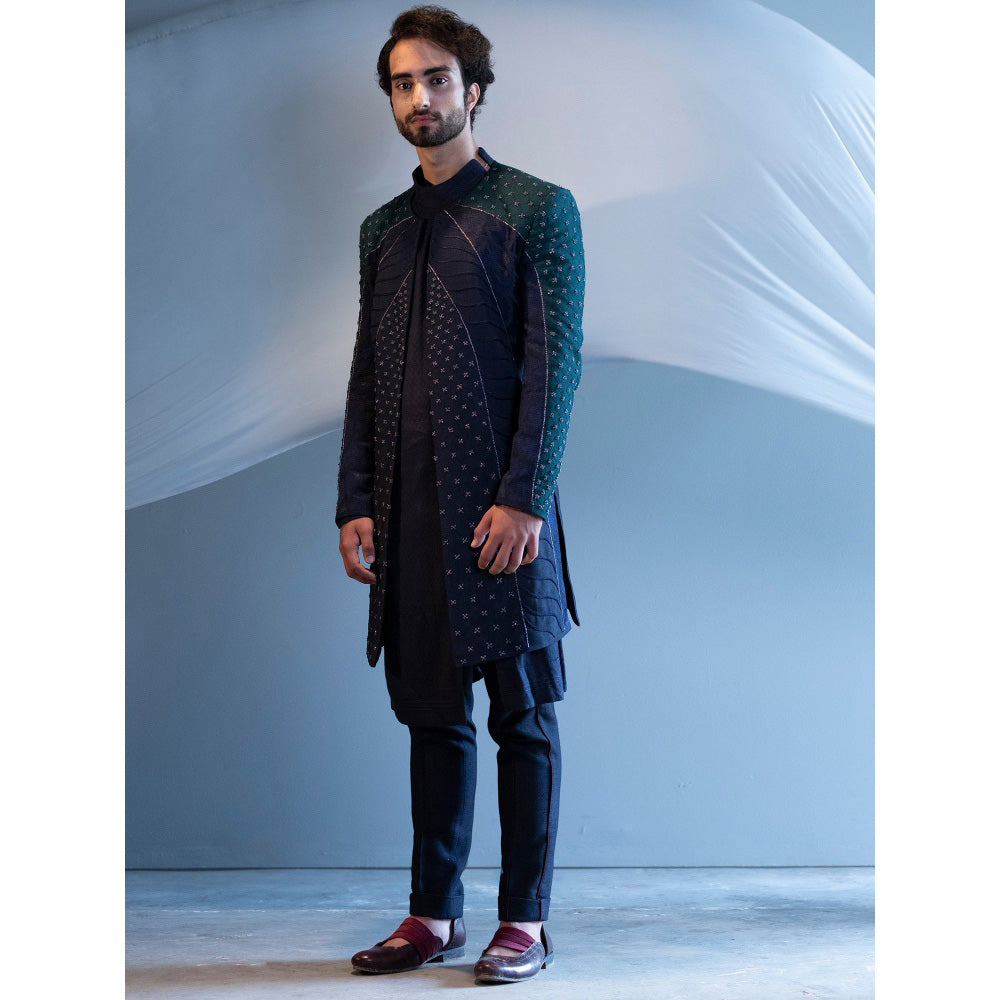 Jatin Malik Midnight Blue And Teal Colorblock Contemporary Jacket (Set Of 3)