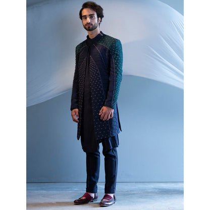 Jatin Malik Midnight Blue and Teal Colorblock Contemporary Jacket (Set of 3)