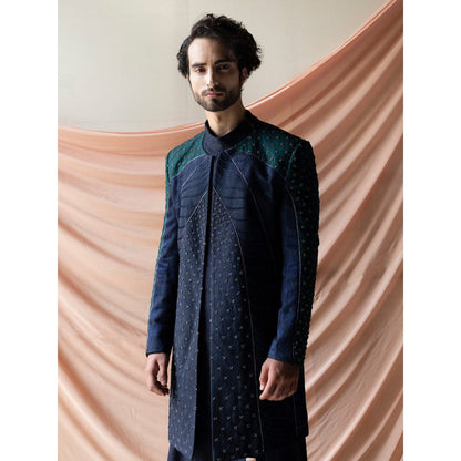 Jatin Malik Midnight Blue and Teal Colorblock Contemporary Jacket (Set of 3)