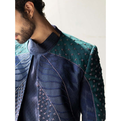 Jatin Malik Midnight Blue and Teal Colorblock Contemporary Jacket (Set of 3)