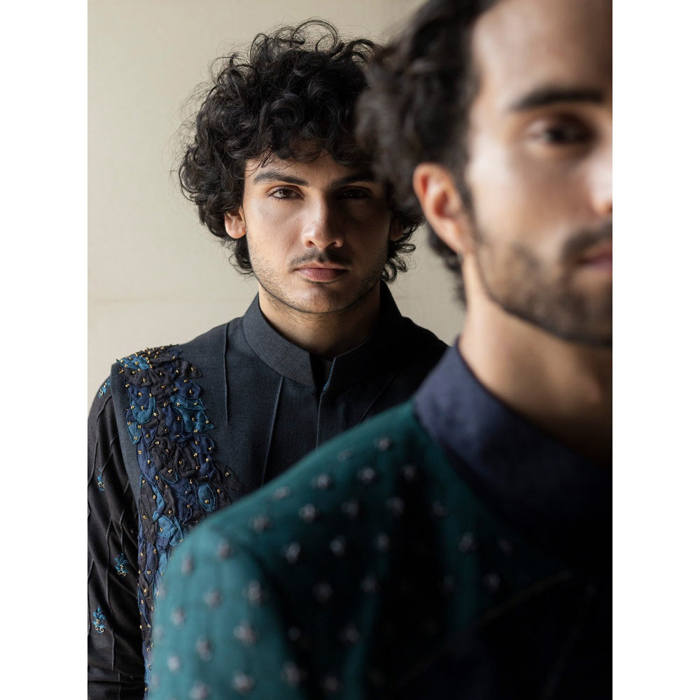 Jatin Malik Midnight Blue and Teal Colorblock Contemporary Jacket (Set of 3)