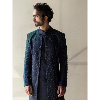 Jatin Malik Midnight Blue and Teal Colorblock Contemporary Jacket (Set of 3)