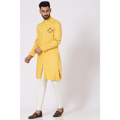 Jatin Malik Yellow Front Open Kurta (Set of 2)