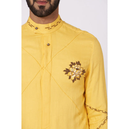 Jatin Malik Yellow Front Open Kurta (Set of 2)