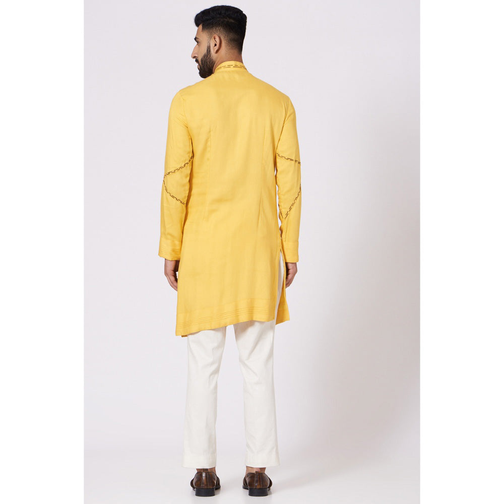 Jatin Malik Yellow Front Open Kurta (Set of 2)