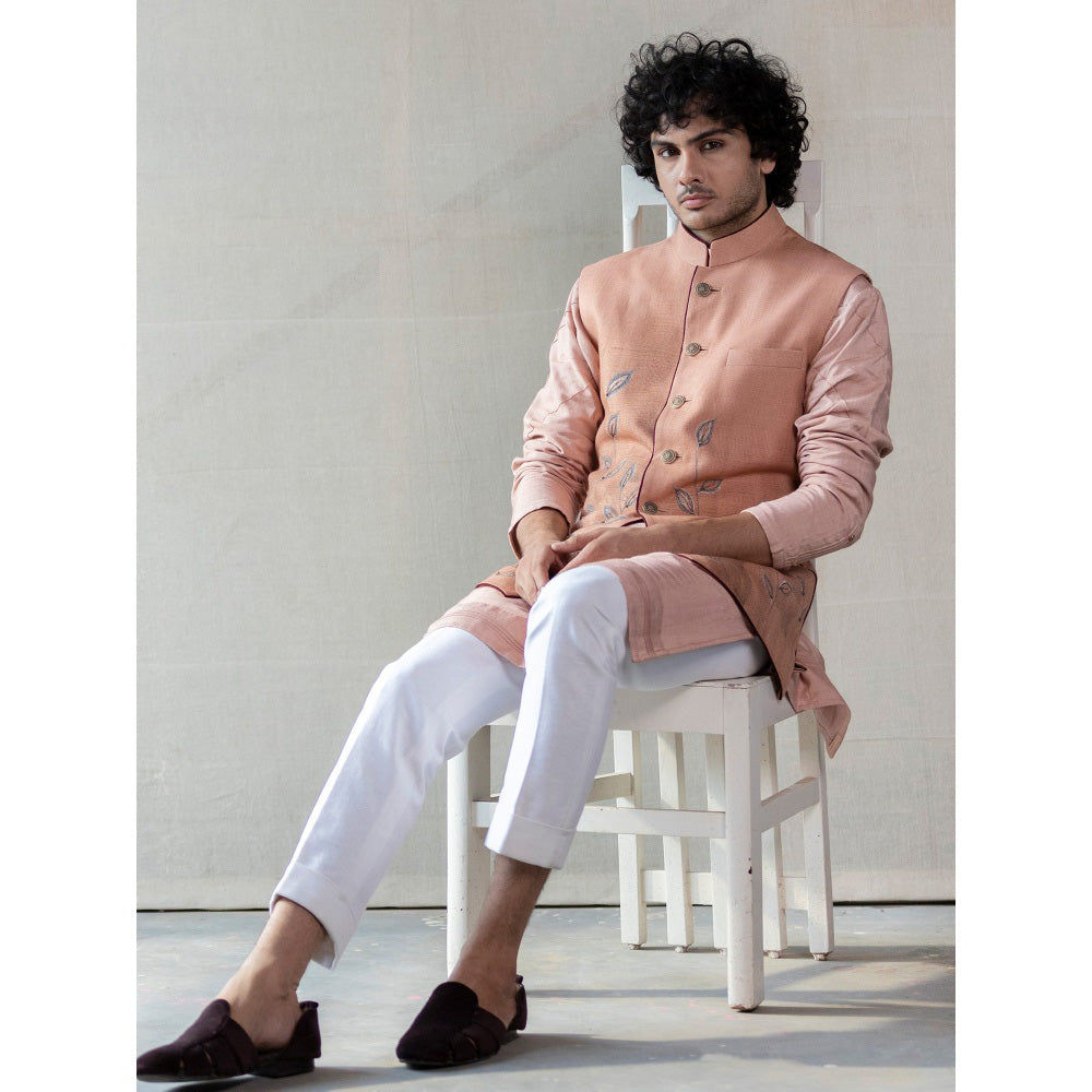 Jatin Malik Old Rose Nehru Jacket (Set of 3)