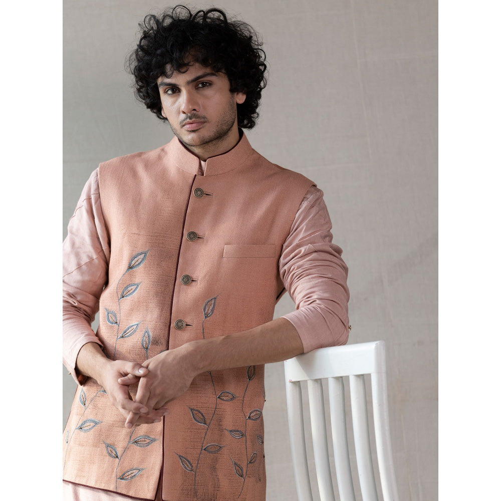 Jatin Malik Old Rose Nehru Jacket (Set of 3)