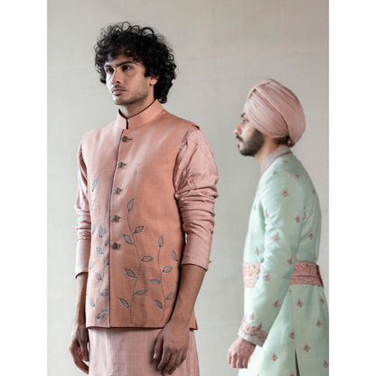 Jatin Malik Old Rose Nehru Jacket (Set of 3)