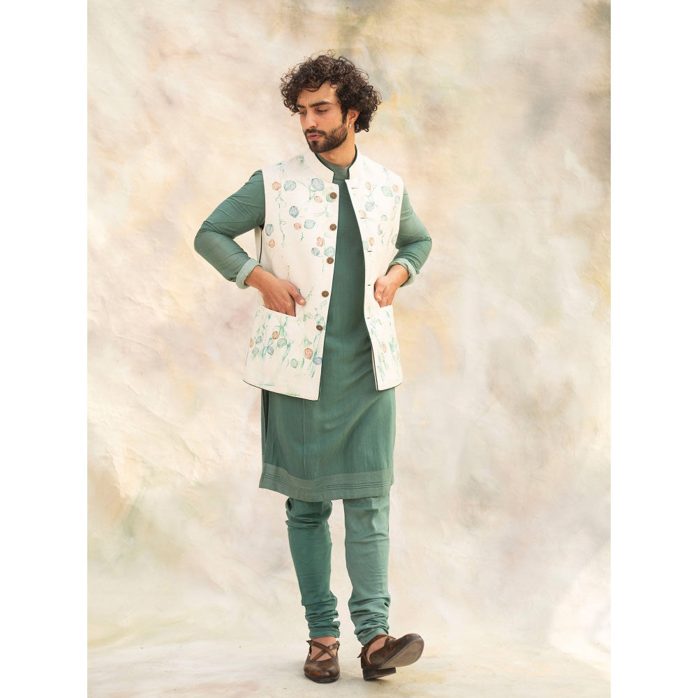 Jatin Malik Handpainted Ivory Nehru Jacket (Set of 3)