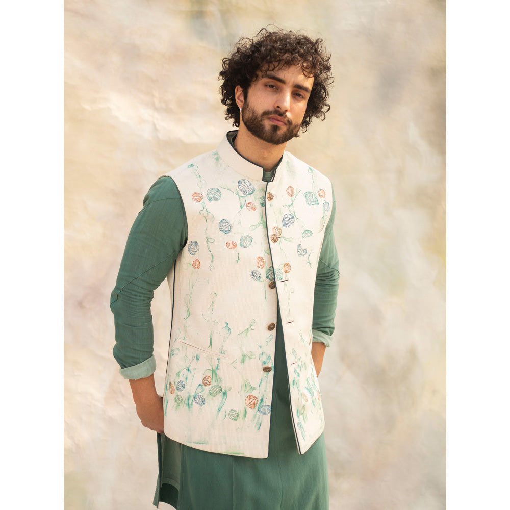 Jatin Malik Handpainted Ivory Nehru Jacket (Set of 3)
