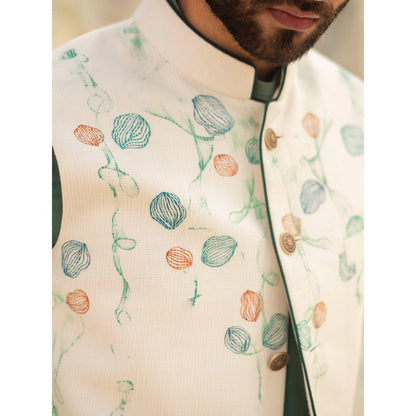 Jatin Malik Handpainted Ivory Nehru Jacket (Set of 3)
