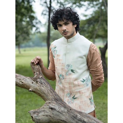 Jatin Malik Ivory Handpaint Nehru Jacket (Set of 3)