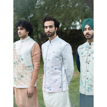 Jatin Malik Ivory Handpaint Nehru Jacket (Set of 3)