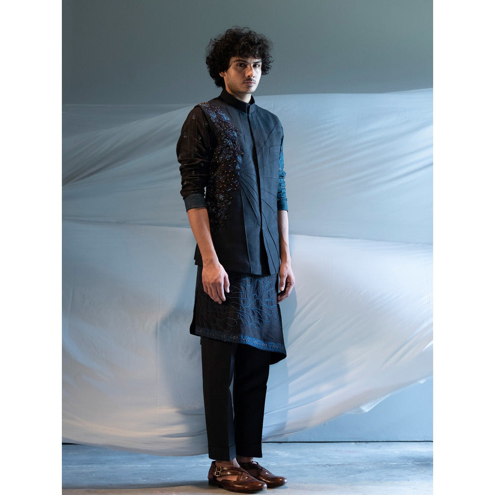Jatin Malik Charcoal Grey Organza Jacket (Set Of 3)