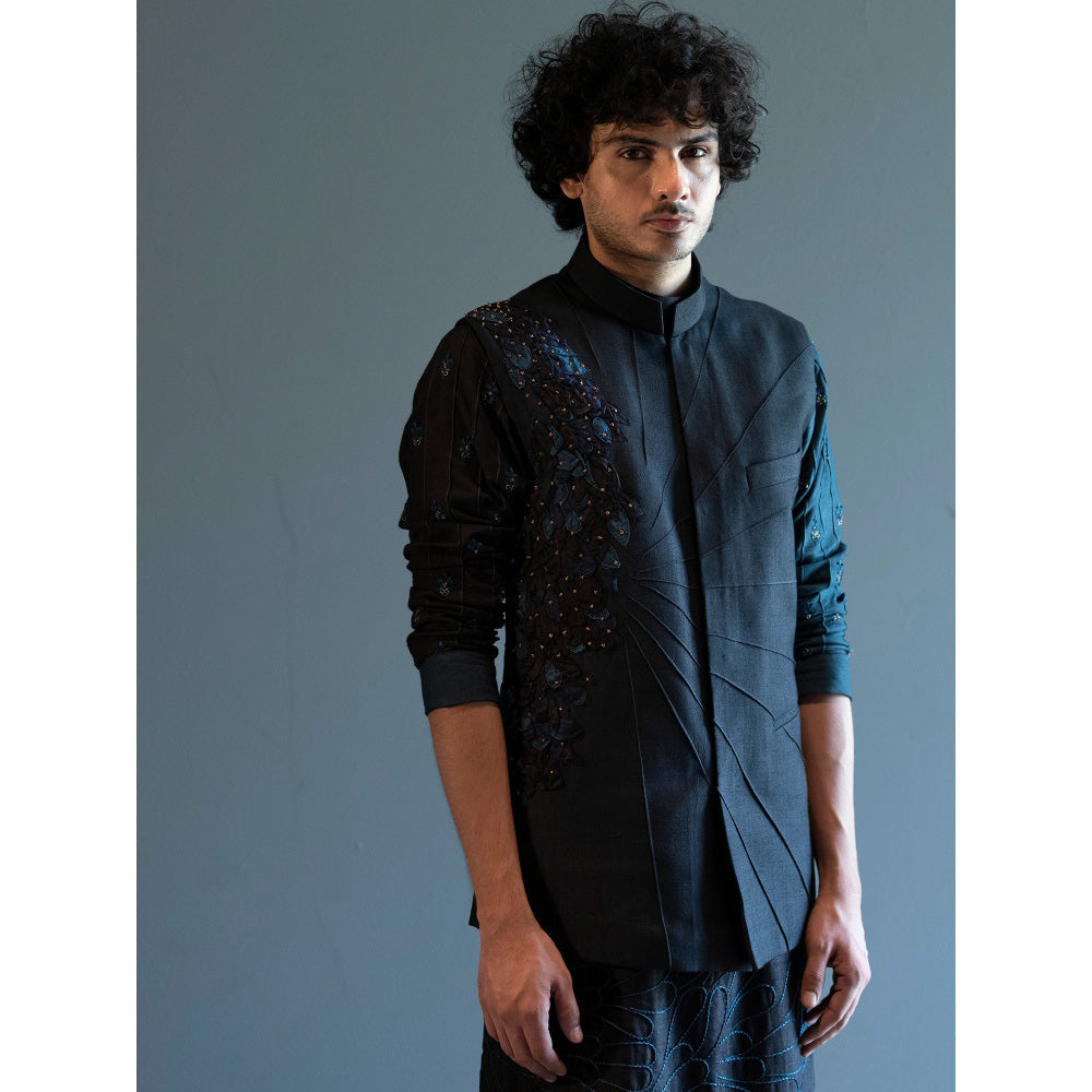 Jatin Malik Charcoal Grey Organza Jacket (Set Of 3)