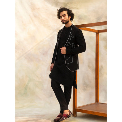Jatin Malik Black Handpainted Open Nehru Jacket (Set of 3)
