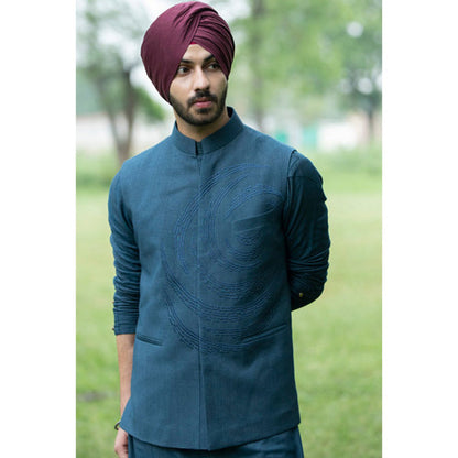 Jatin Malik Teal Blue Nehru Jacket (Set of 3)