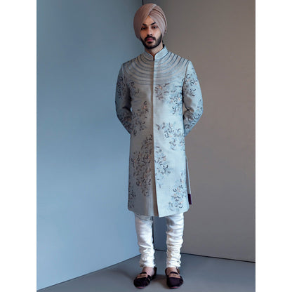 Jatin Malik Ice Blue Contemporary Sherwani (Set of 4)