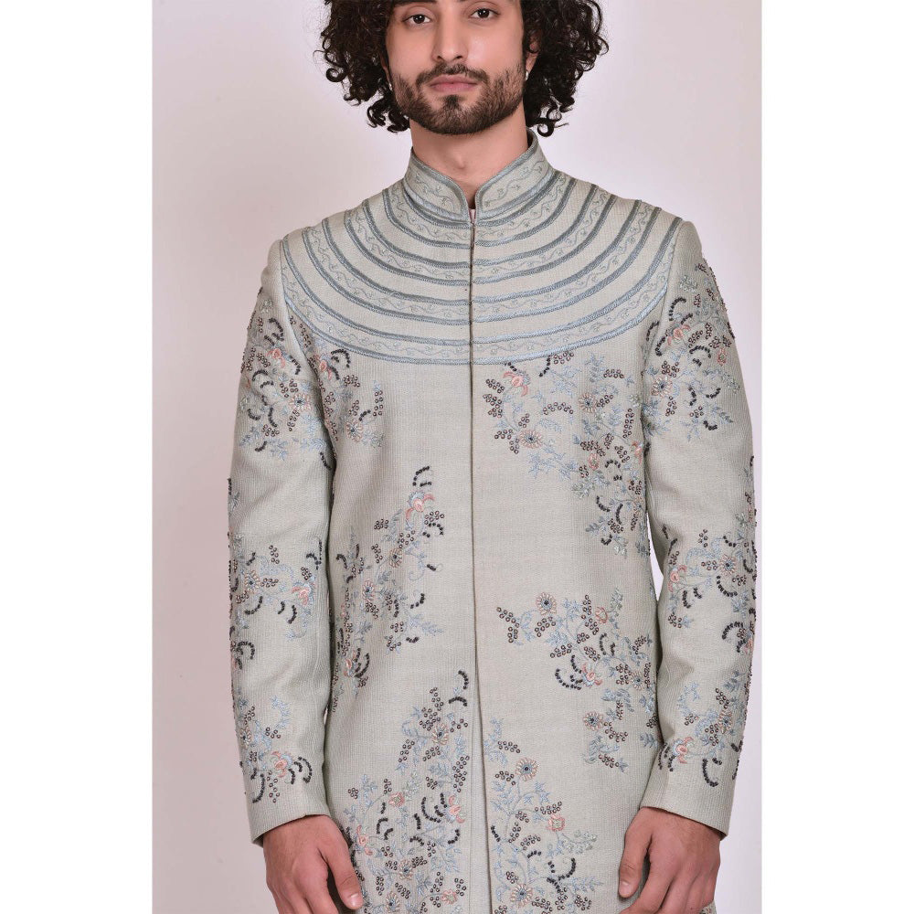 Jatin Malik Ice Blue Contemporary Sherwani (Set of 4)