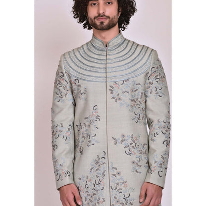 Jatin Malik Ice Blue Contemporary Sherwani (Set of 4)