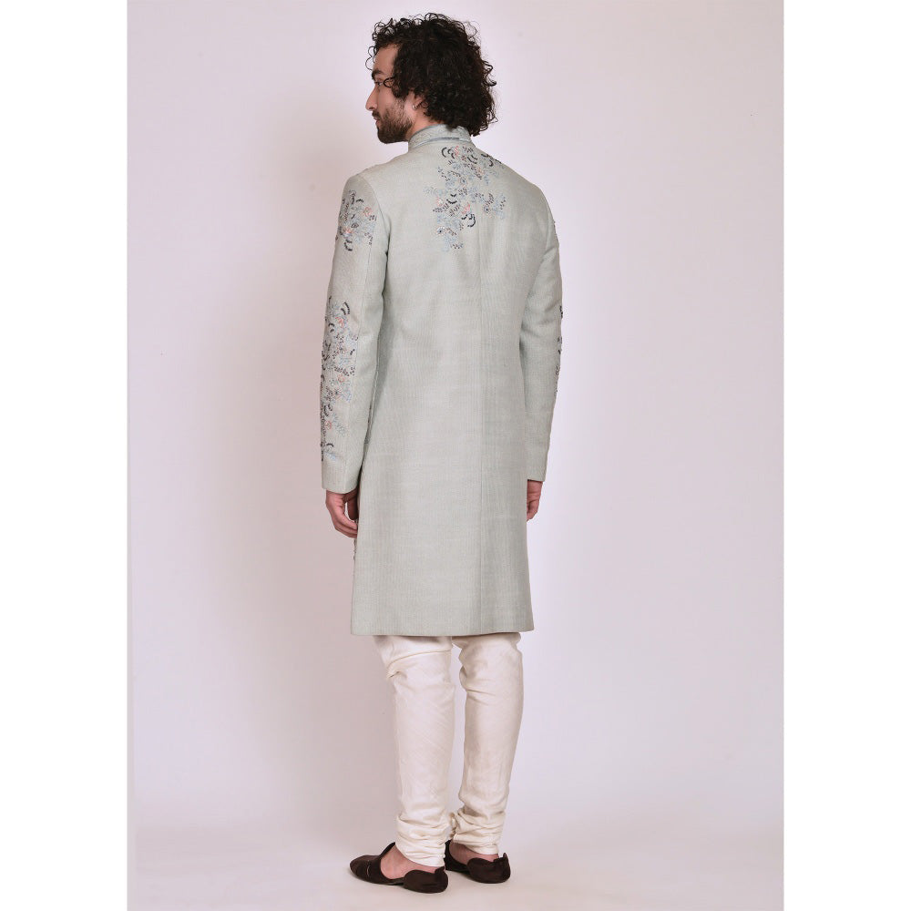 Jatin Malik Ice Blue Contemporary Sherwani (Set of 4)