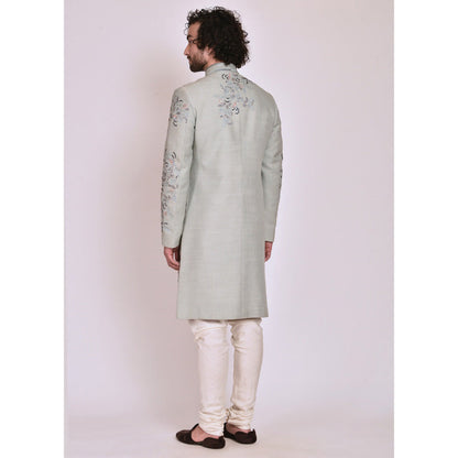 Jatin Malik Ice Blue Contemporary Sherwani (Set of 4)