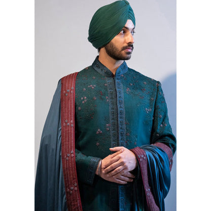 Jatin Malik Forest Green Sherwani (Set of 5)