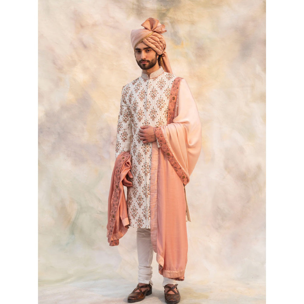 Jatin Malik Ivory Textured Base Sherwani (Set of 4)