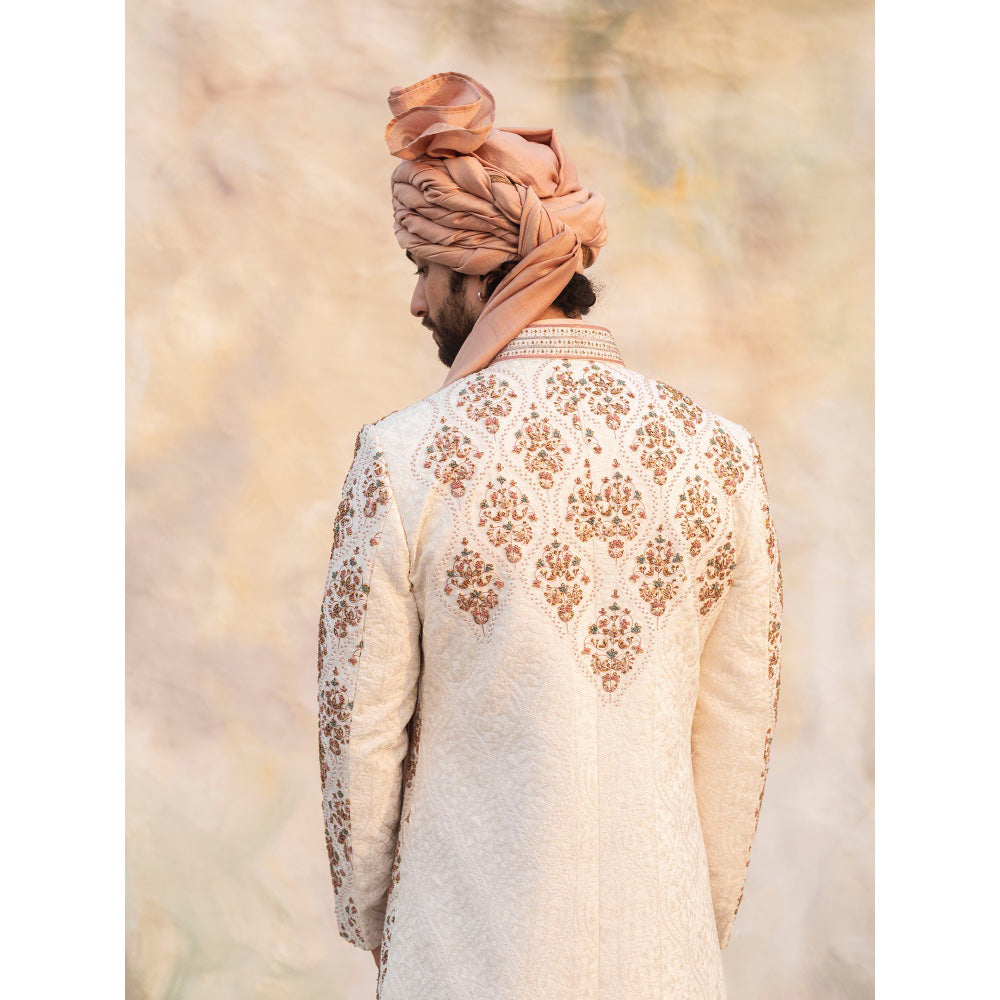 Jatin Malik Ivory Textured Base Sherwani (Set of 4)