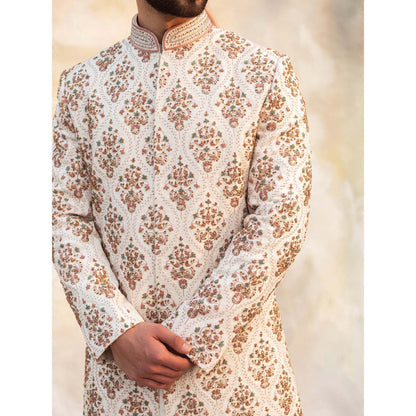 Jatin Malik Ivory Textured Base Sherwani (Set of 4)