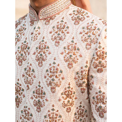 Jatin Malik Ivory Textured Base Sherwani (Set of 4)