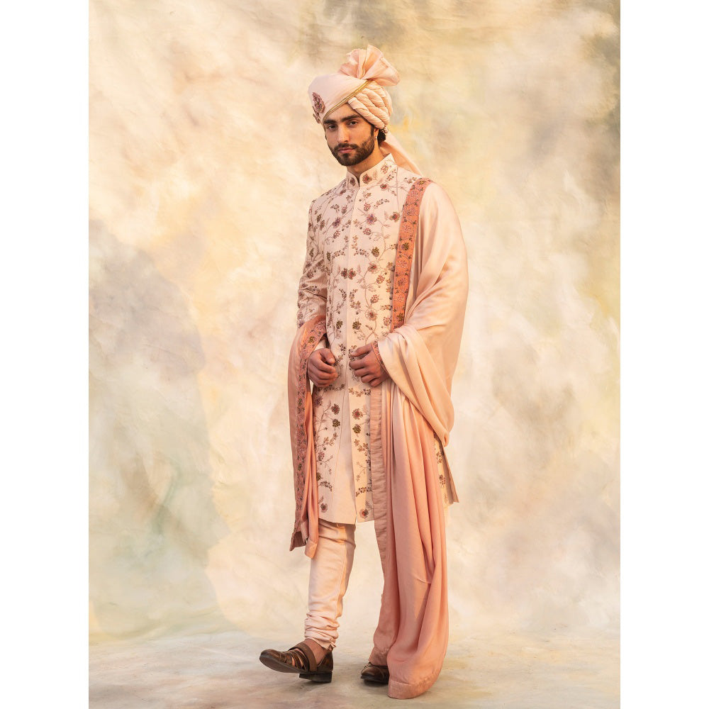 Jatin Malik Baby Pink Organza Sherwani (Set of 5)