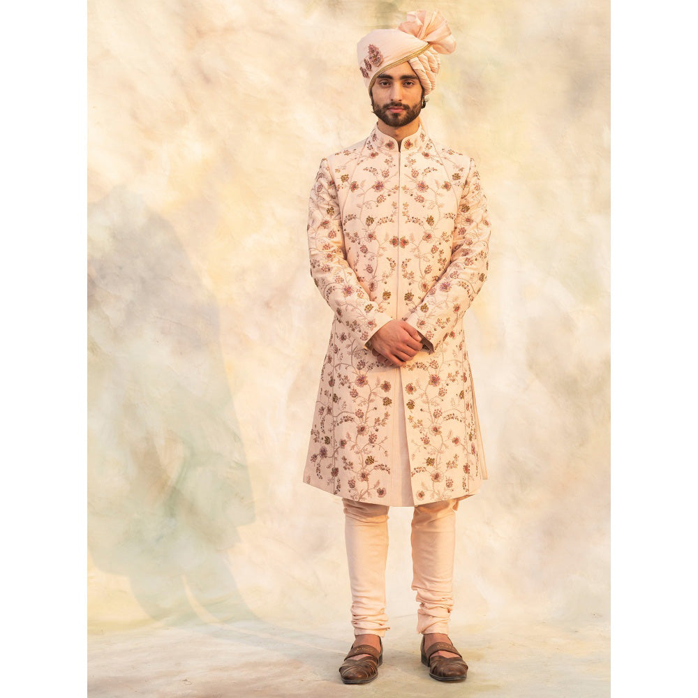 Jatin Malik Baby Pink Organza Sherwani (Set of 5)