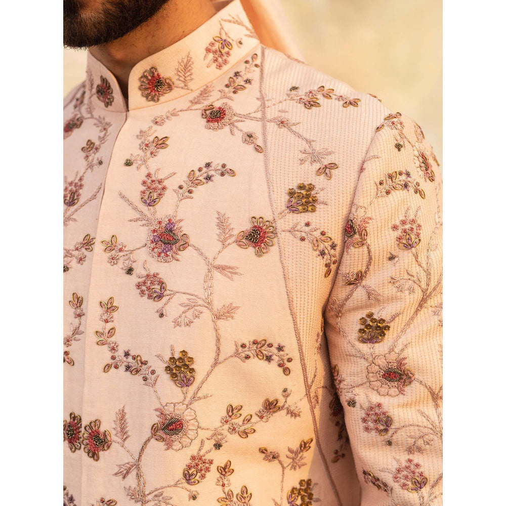 Jatin Malik Baby Pink Organza Sherwani (Set of 5)