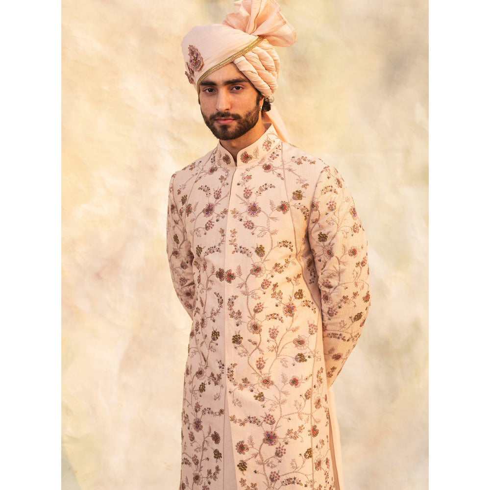 Jatin Malik Baby Pink Organza Sherwani (Set of 5)
