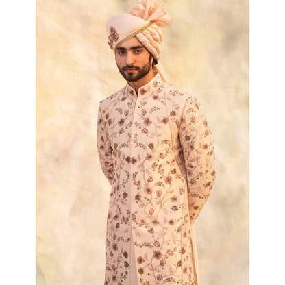 Jatin Malik Baby Pink Organza Sherwani (Set of 5)