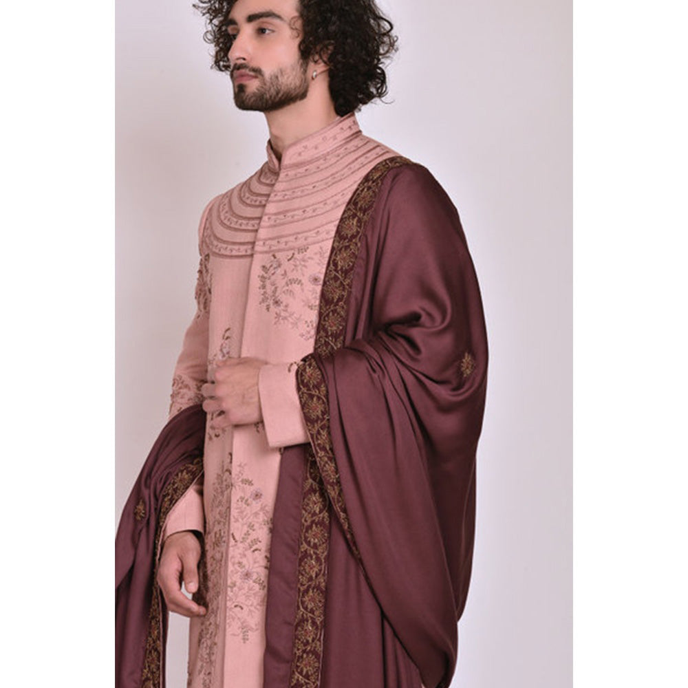 Jatin Malik Old Rose Contemporary Sherwani (Set of 5)