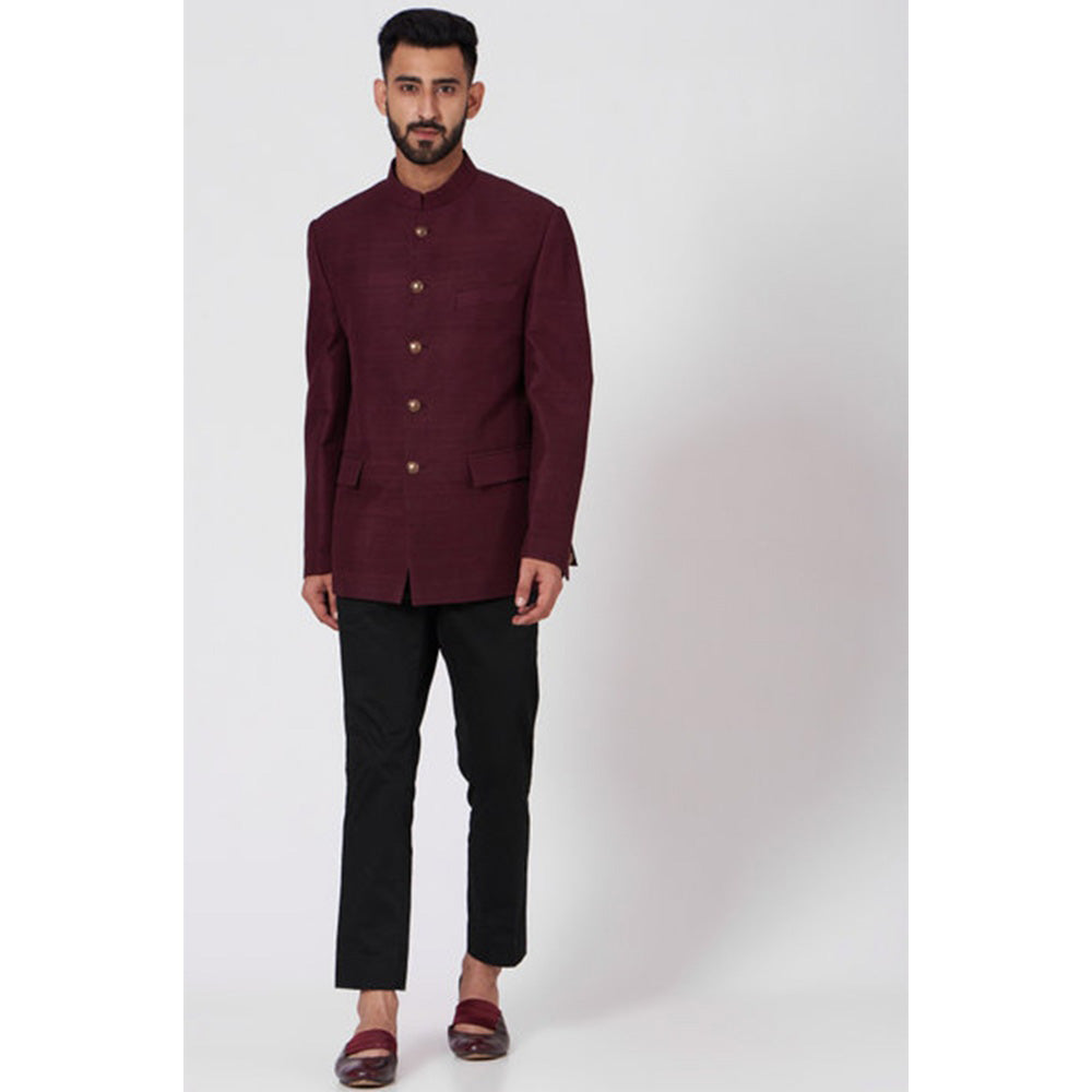 Jatin Malik Wine Bandhgala (Set of 2)