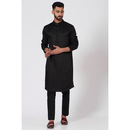 Jatin Malik Black Silk Kurta (Set of 2)