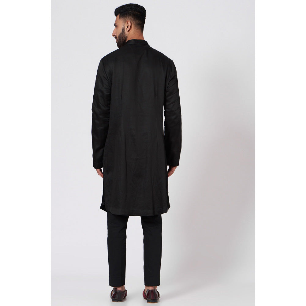 Jatin Malik Black Silk Kurta (Set of 2)